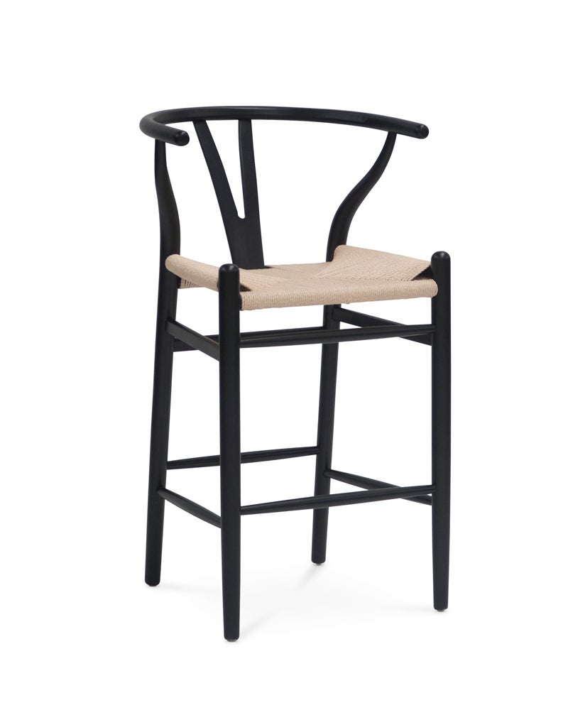 Hans Wegner Replica Wishbone B stool Black W Nat Seat 65cm Cintesi