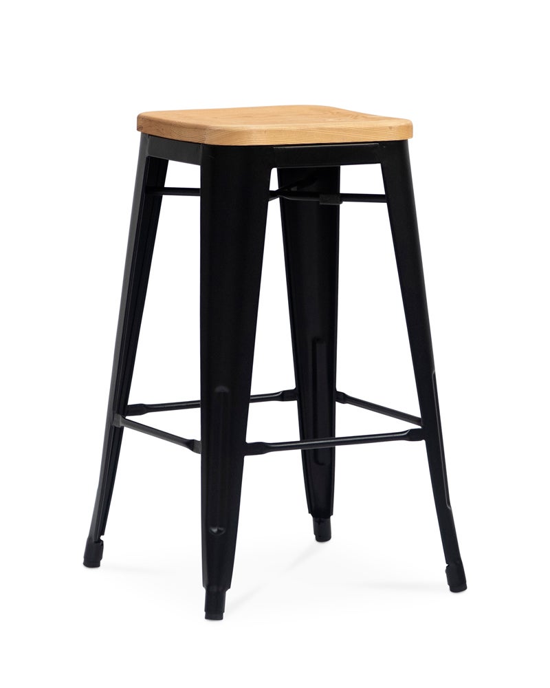 Tolix Replica Bar Stool Solid Ash Seat Matt Black 76cm Cintesi